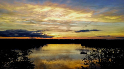 Scenic view of lake against sky during sunset