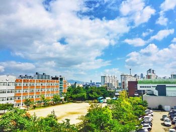 High angle view of cityscape against sky