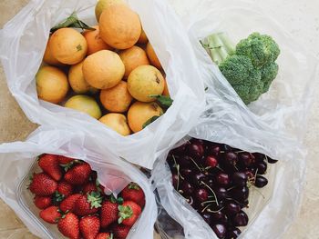 High angle view of fruits in container