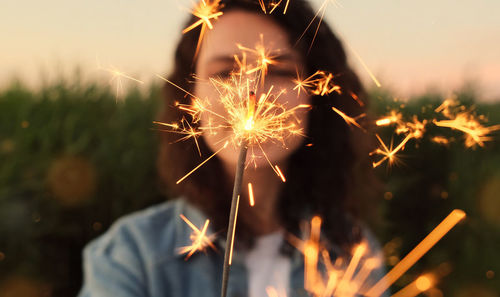 Firework display at night