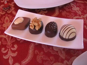 Close-up of food served on table