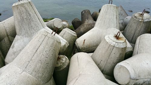 Scenic view of concrete blocks on beach