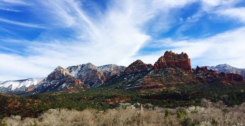 Scenic view of rocky mountains against sky