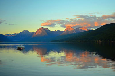 Scenic view of lake against sky during sunset