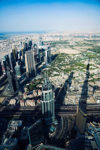 High angle view of buildings in city