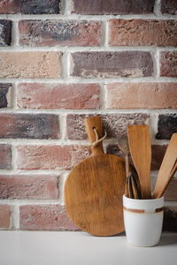 Directly above shot of food on brick wall