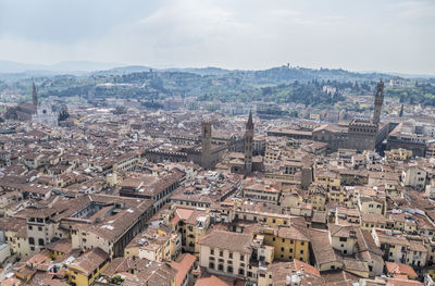 High angle shot of townscape against sky