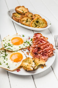 High angle view of breakfast served on table