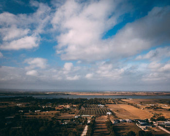 High angle view of land against sky