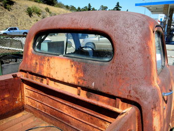 Close-up of abandoned car