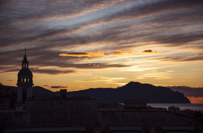 Buildings against sky during sunset