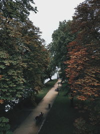 Road amidst trees in forest against sky during autumn