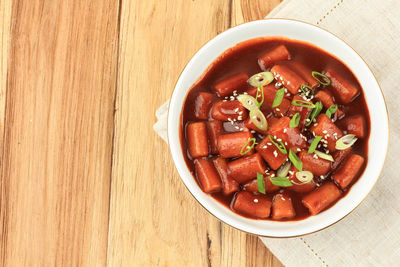 Directly above shot of food in bowl on table