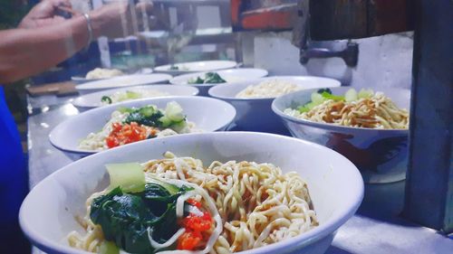 Close-up of food served on table