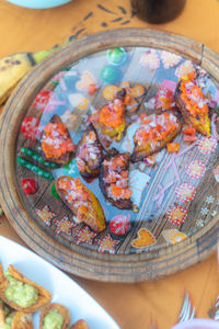 High angle view of food on table