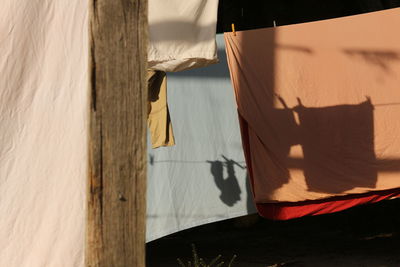 Close-up of clothes drying on clothesline