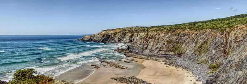 Scenic view of sea against clear sky