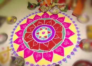 Close-up of multi colored plate on table