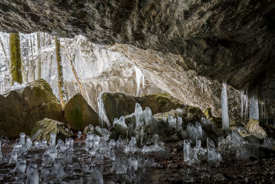 Ice formations in mazarna cave in velka fatra national park.