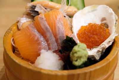 Close-up of sushi served in plate