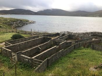 High angle view of lake against sky