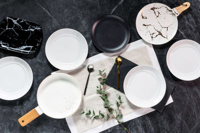 High angle view of breakfast on table