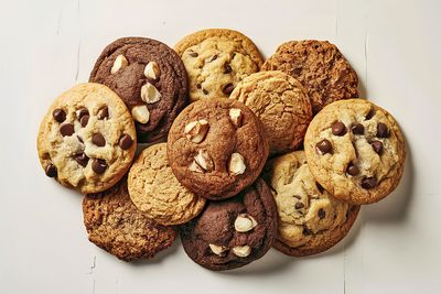 Close-up of cookies on white background