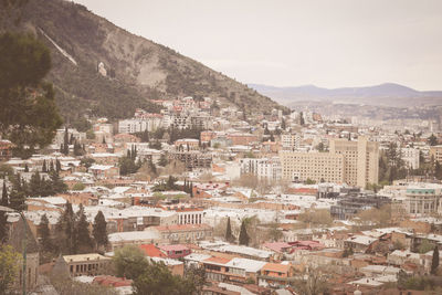 High angle shot of townscape against sky