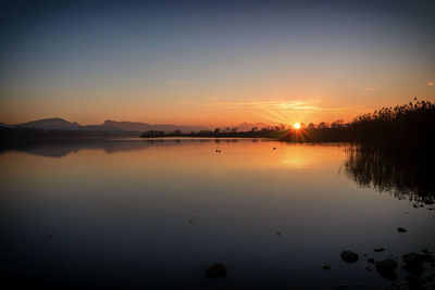 Scenic view of lake against sky during sunset