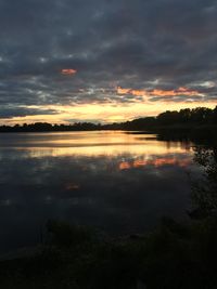 Scenic view of lake against sky during sunset