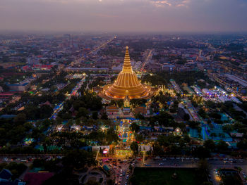 Aerial view of city pagoda at night