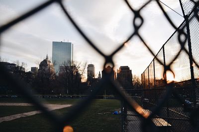 City skyline at sunset