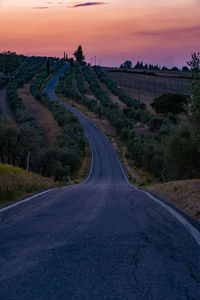 Road amidst landscape against sky during sunset