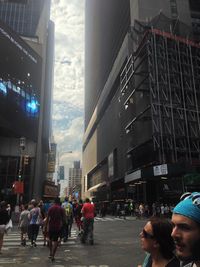 People walking on city street