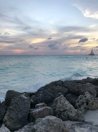 Scenic view of sea against sky during sunset