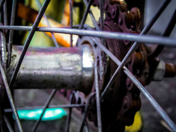 Close-up of bicycle on railing