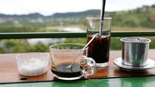 Close-up of water in glass on table