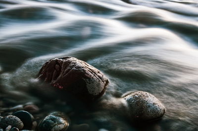 Close-up of water flowing through rocks