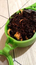 High angle view of rice in bowl on table