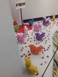 High angle view of text on table