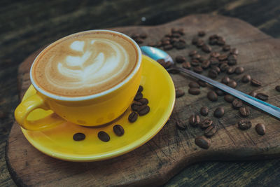 High angle view of coffee on table