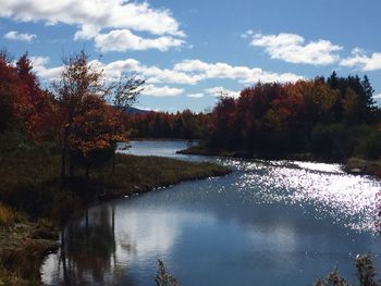 Scenic view of calm river against sky