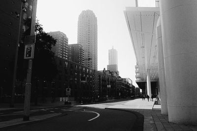 Panoramic view of city buildings against clear sky