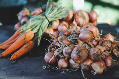 Close-up of fresh vegetables for sale in market