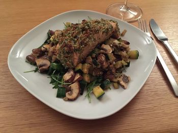 High angle view of meal served in plate