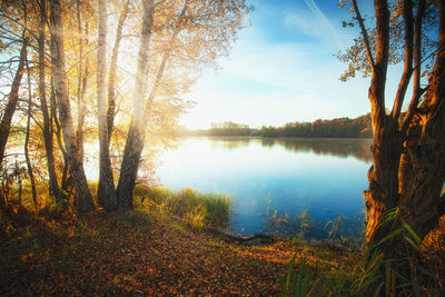 Scenic view of lake against sky during autumn