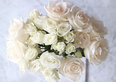 Close-up of white rose bouquet