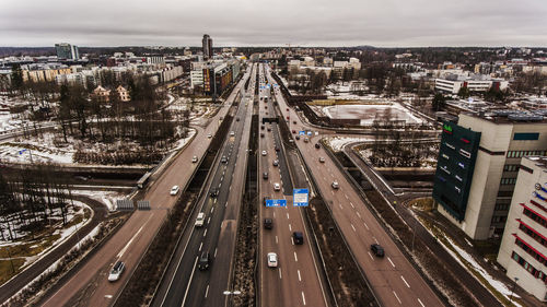 High angle view of traffic on road in city