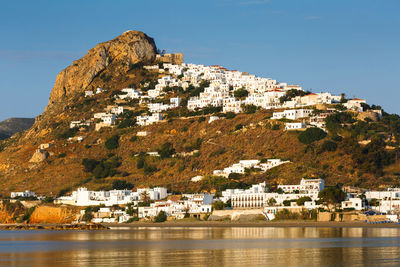 Chora of skyros island as seen from a nearby beach, greece.