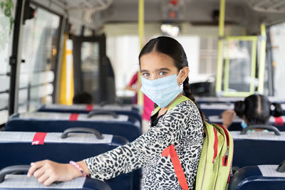 Portrait of girl in bus